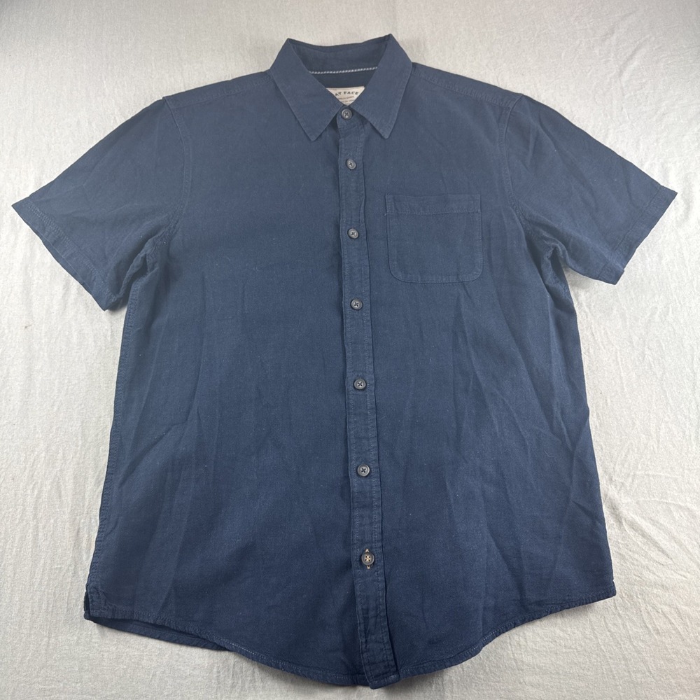 Fat Face Linen Blend Shirt Mens M Blue Short Sleeve Button Up Preppy Casual Top